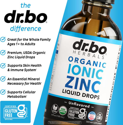 Zinc Supplements Liquid Drops Organic - Pure Organic Ionic Liquid Zinc Supplement Drops for Kids, Adults, Women & Men - Vegan, Skin Immune Support Supplements for Toddler Kids, Adults, Women, Men 4 Oz
