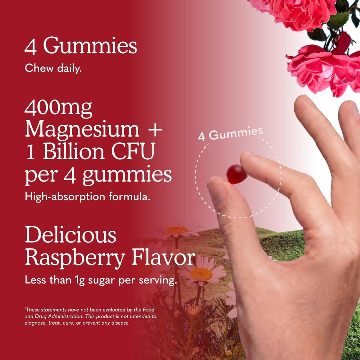Garden of Life Magnesium Citrate Supplement Gummies with Prebiotics & Probiotics for Stress, Sleep & Recovery - Vegan, Gluten Free, Kosher, Non-GMO, No Added Sugars, Raspberry Flavor, 60 Count