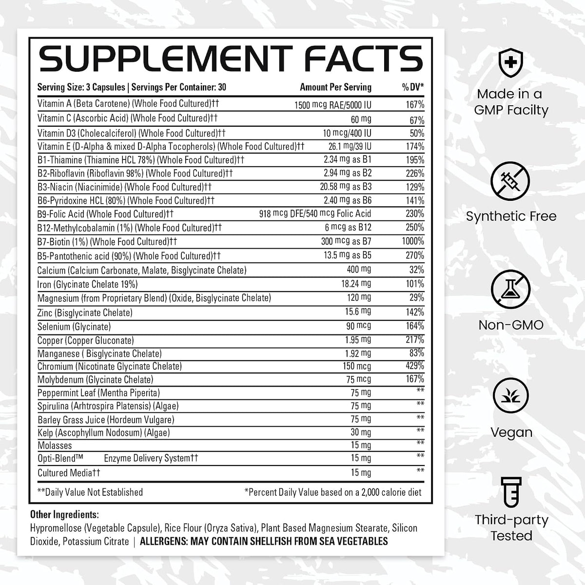 Gains in Bulk Square 1 Multivitamin & Mineral Supplement, 60 Capsules