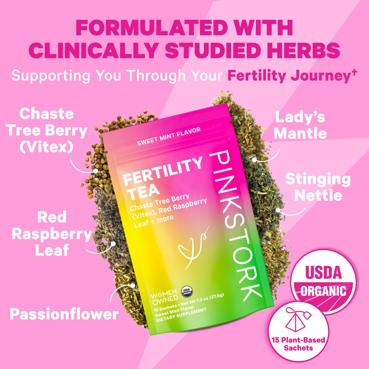 Pink Stork Fertility Bundle - Conception Tea and Supplements for Women, Prenatal Vitamins