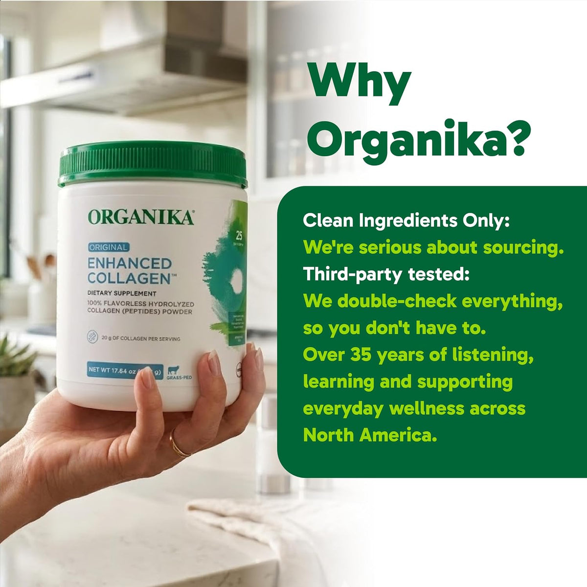 Organika Enhanced Hydrolyzed Collagen Peptides Powder: Easy Absorption Unflavored Collagen Powder for Skin, Hair, Nails, Joints, Muscles, & Gut - Keto, GMO-Free, Grass-Fed (1.1 Pounds)