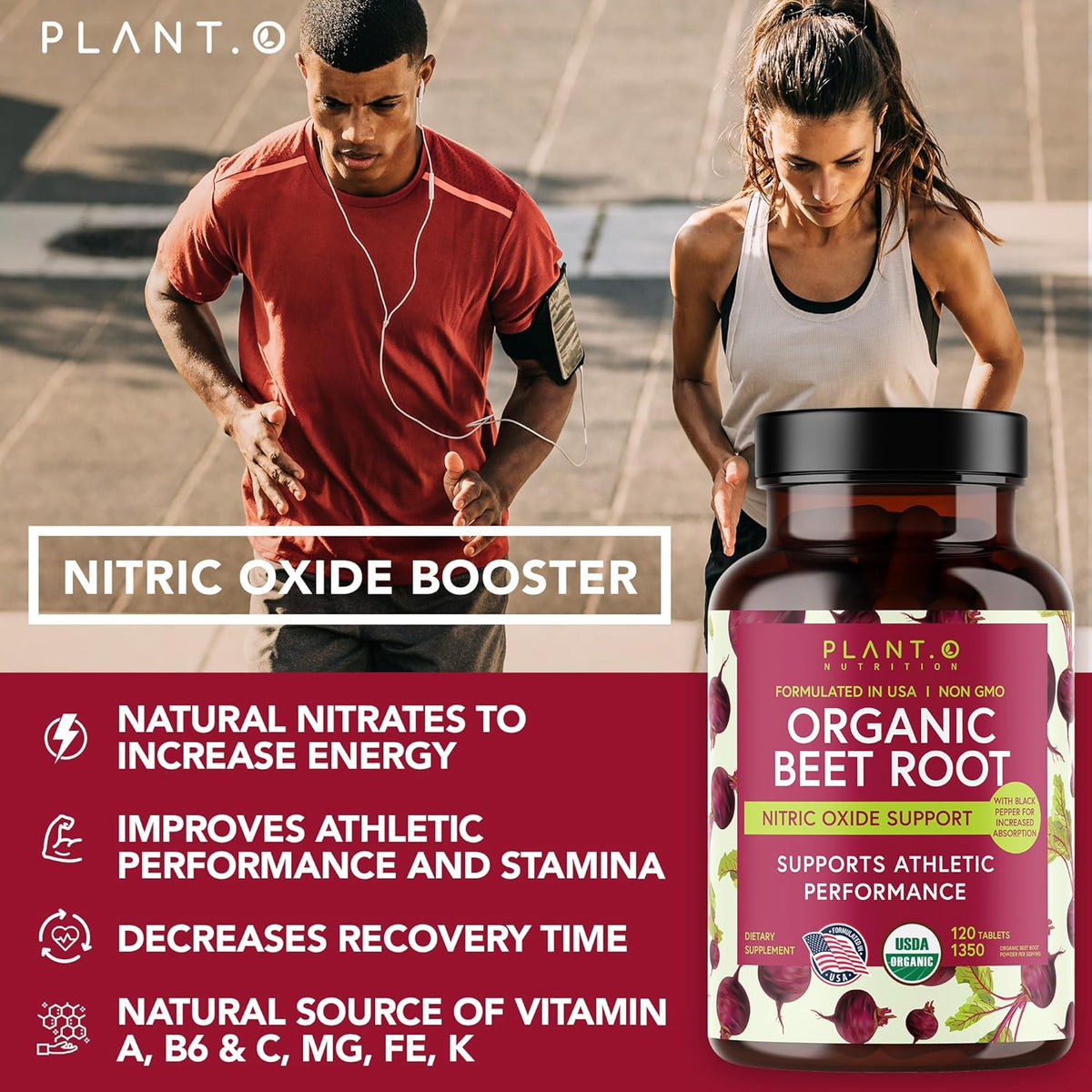 Organic Beet Root Capsules 1350mg – USDA Certified Beetroot Powder Supplement with Black Pepper | Nitric Oxide & Circulation Support | Vegan Non-GMO | 120 Tablets 2 Month Supply