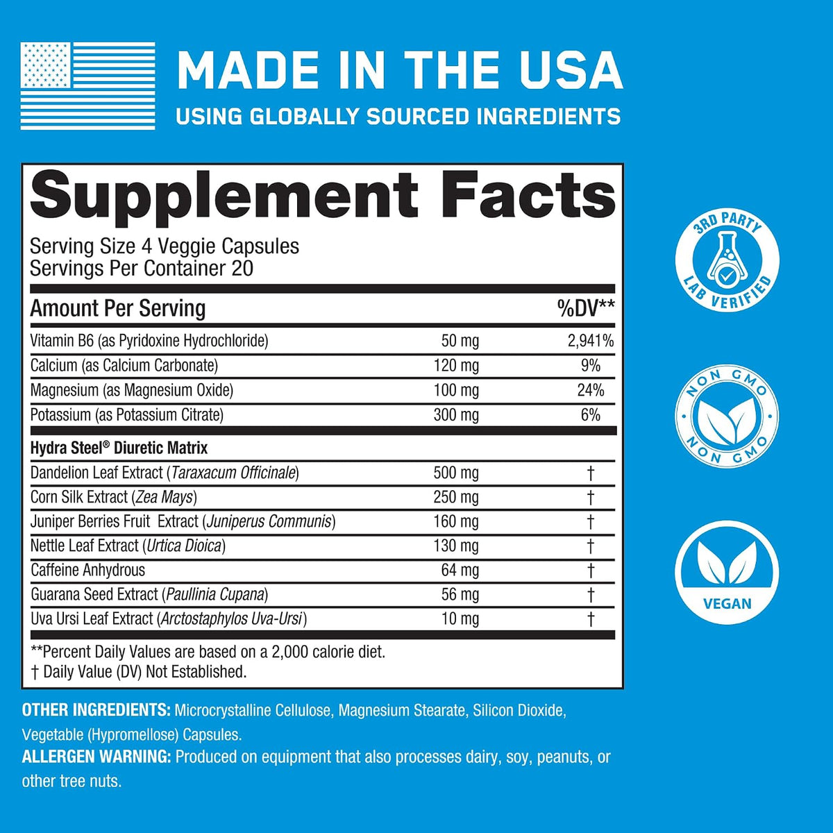 SteelFit Hydra Steel, Diuretic Water Pills Supplement - 80 Count | Dandelion & Added Electrolytes - Boost Water Weight Loss for Enhanced Muscle Definition - Water Retention & Bloat Relief