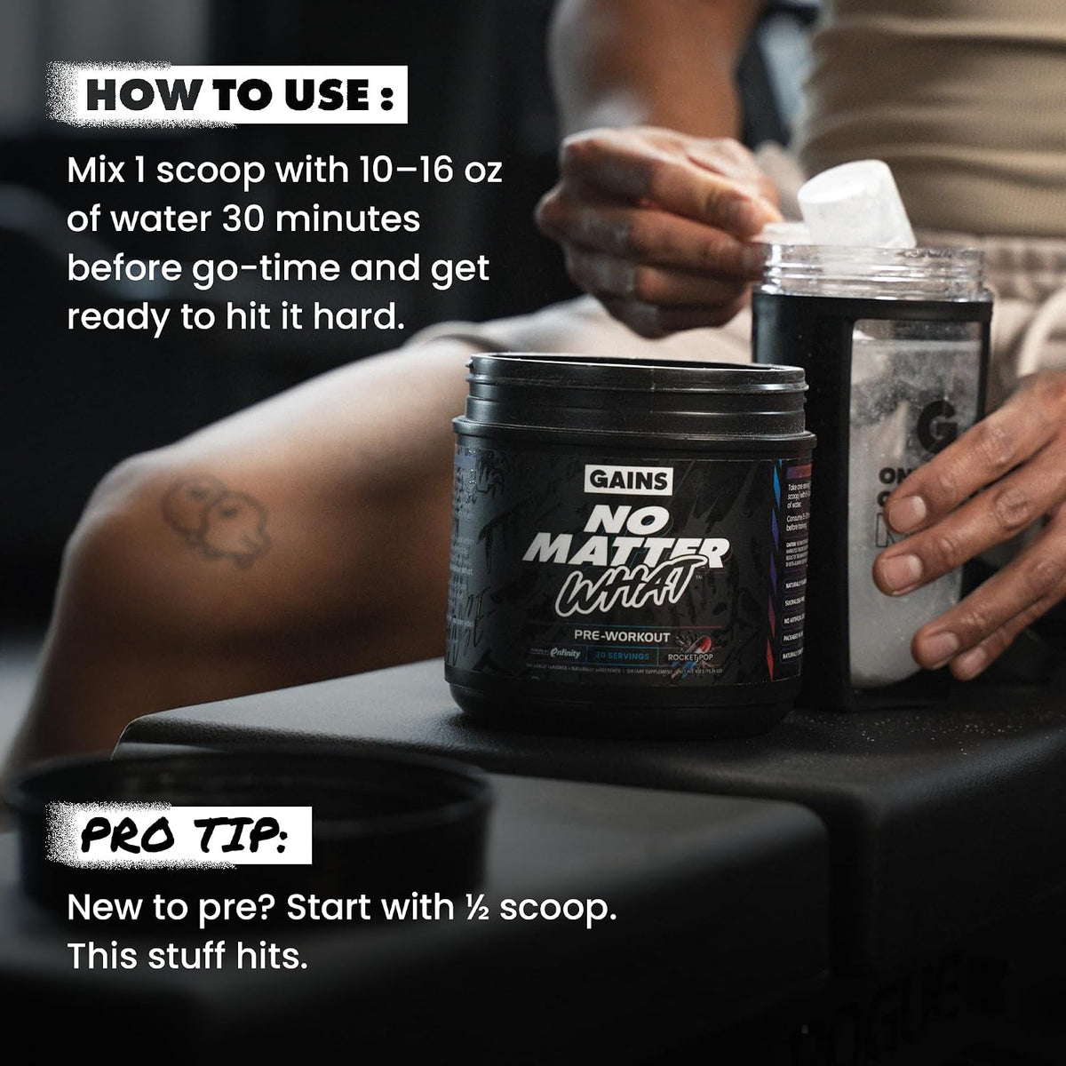 Gains in Bulk Instantized Creatine & No Matter What Pre Workout Powder Bundle, Soluble Creatine Powder, Paraxanthine, Amino Acids & L Theanine, 60 Servings