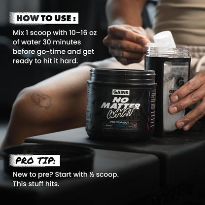 Gains in Bulk No Matter What Pre Workout Powder, Rocket Pop, 30 Servings