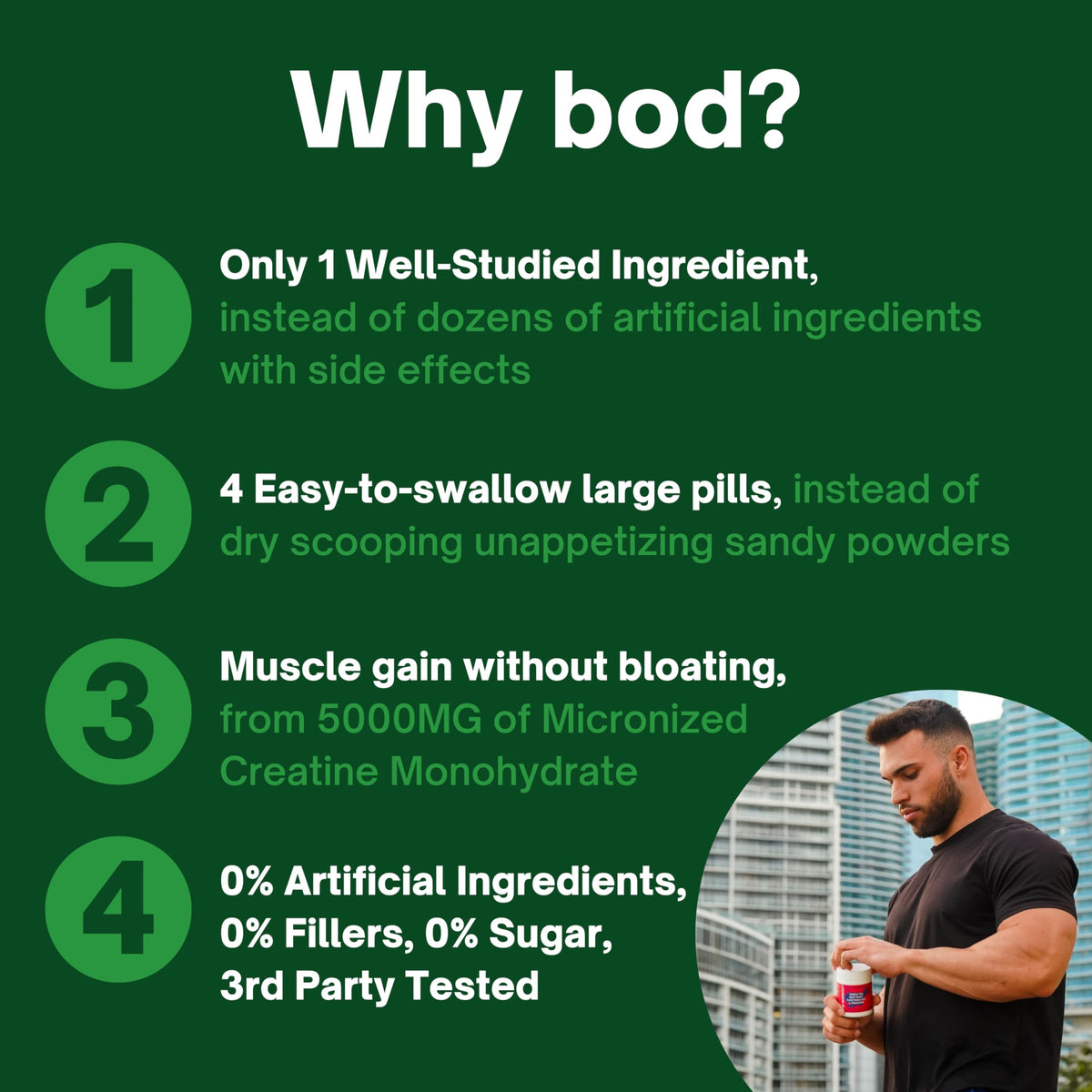 Bod Creatine HCL Capsules – 150 Pills | Creatine Hydrochloride Supplement for Men & Women | Easy-to-Swallow Alternative to Monohydrate Powder, Unflavored & Keto-Friendly
