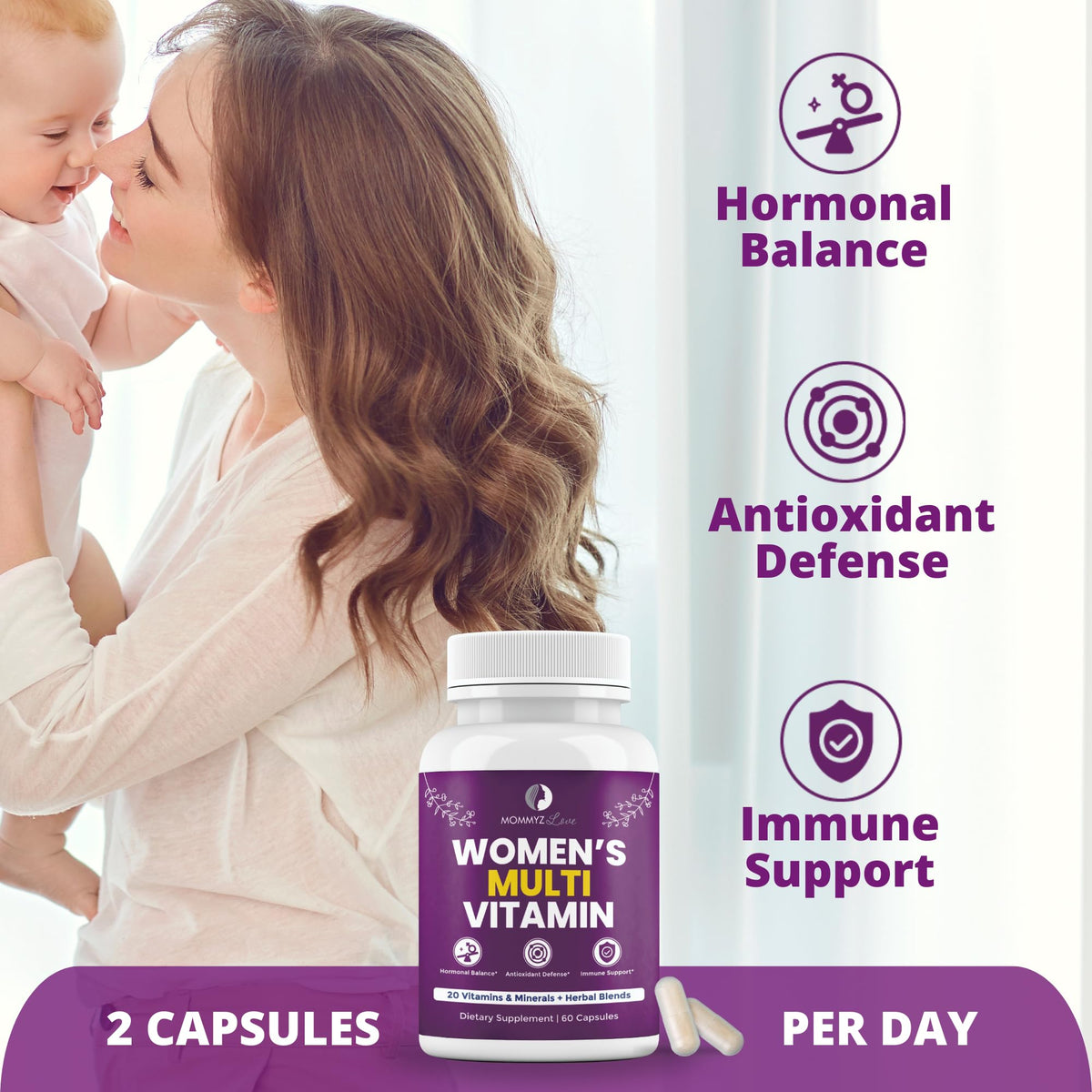 Mommyz Love Womens Multivitamin for Hormonal Balance, Antioxidant Defense, Immune Support Plus