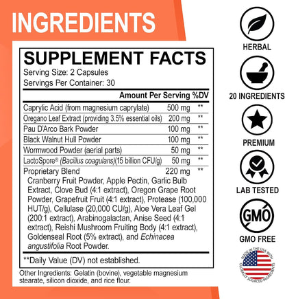 Candida Cleanse Detox for Women & Men - Candi Detox Support Supplement Pills Kit, Anti Overgrowth Gut Balance Probiotic Flora Complex Supplements - Natural Oral Herbal Oregano & Caprylic Acid Capsules