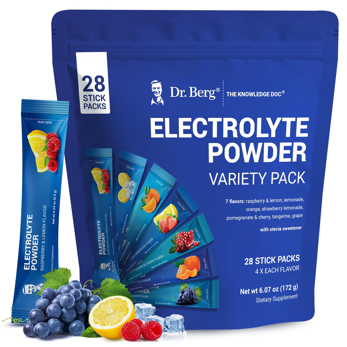 Dr. Berg Sugar Free Electrolyte Powder Packets (Variety Pack) - Daily Electrolyte Drink Mix - 28 Total Hydration Pouches Sugar Free - Keto Electrolytes Powder Packets No Sugar - 7 Delicious Flavors