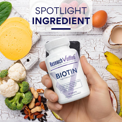 Research Verified Biotin – Pure Extra Strength Biotin 10000mcg – Hair Skin and Nails Vitamin – Third-Party Tested, Made in USA – 60 Vegan Tablets