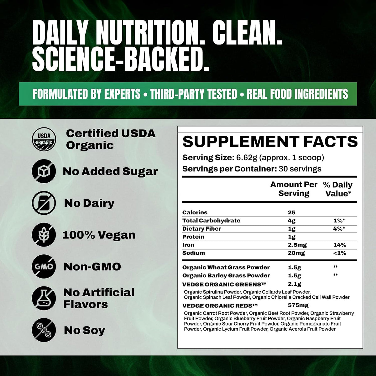 VEDGE Greens Powder, Super Greens Powder, Mixed Berry, 30 Servings | Organic Greens Powder, Full Spectrum Vegan Superfood Drink Mix With Antioxidants For Energy And Daily Nutrition, Athletes