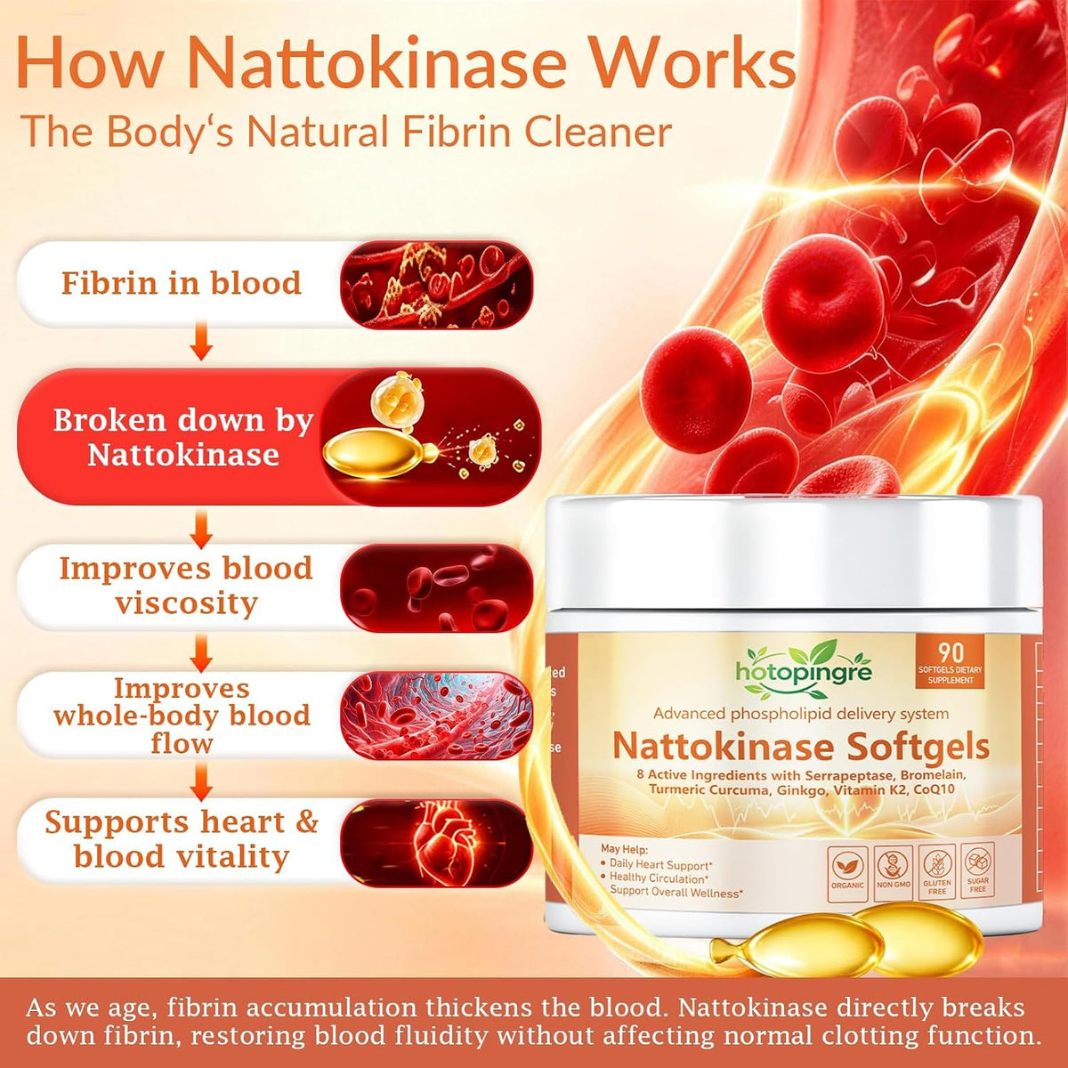 Liposomal Nattokinase 10800 FU Supplement Softgels, Ultimate 8-in-1 Nattokinase Serrapeptase Enzyme Blend w. Bromelain Curcumin CoQ10 K2 MK7 for Circulatory Heart & Digestive Spike -Men & Women