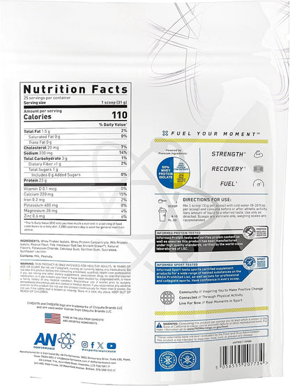 AN Performance Whey Protein Powder | Chiquita Banana Peanut Butter | 23g Protein, 1g Sugar, 100% Whey | Gluten-Free, Low Carb, Low Fat | Keto Friendly | Essential Amino Acids for Muscles | 25 Servings