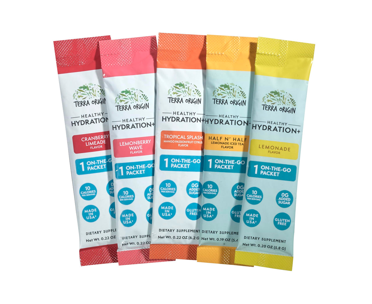 TERRA ORIGIN Healthy Hydration+ Electrolyte Powder Packets | Sugar Free, Gluten Free Drink Mix | Lemonade | 30 Servings (1-Pack)