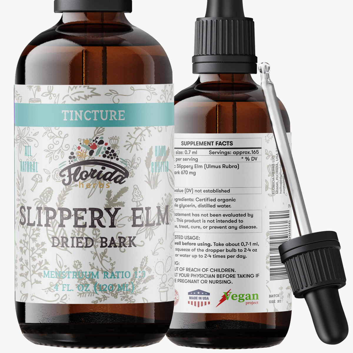 Slippery Elm Tincture 2 oz (60 ml) | Premium Alcohol-Free Herbal Extract from Ulmus Rubra | Liquid Botanical Supplement | Traditional Soothing Mucilage Formula | Made in USA