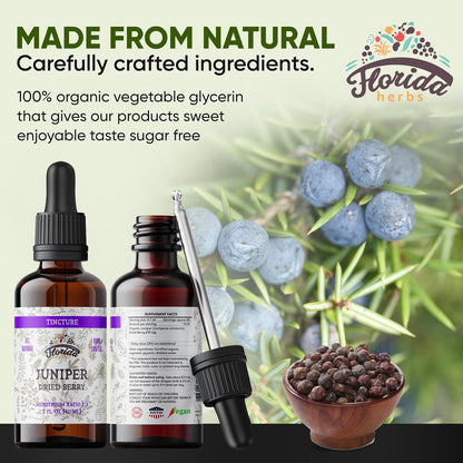 Juniper Tincture Alcohol-Free, Organic Juniper Berry Extract (Juniperus communis) - Non-GMO in Cold-Pressed Organic Vegetable Glycerin - 2 oz