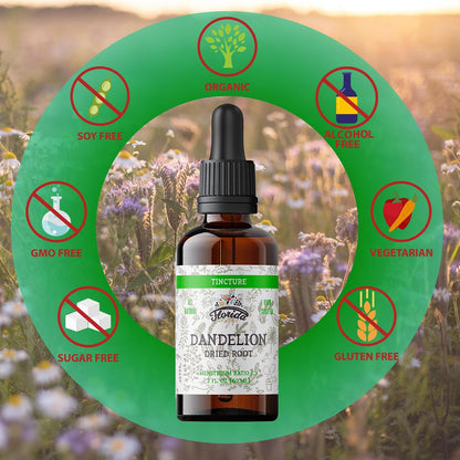 Dandelion Root Tincture Organic Dandelion Extract (Taraxacum Officinale) Health Supplement, Non-GMO in Cold-Pressed Organic Vegetable Glycerin 2 oz, 685 mg
