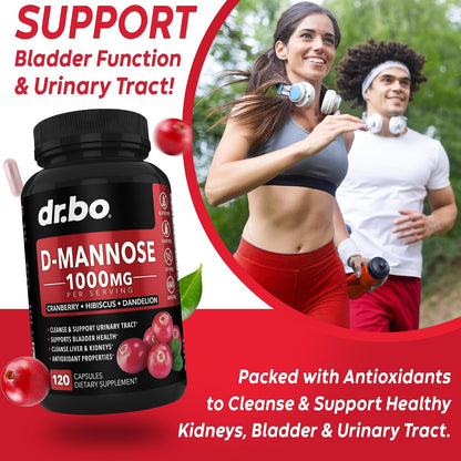 D Mannose Supplements for Women Pills - Natural D-Mannose 500mg Capsules, Cranberry DMannose Pills 1000mg Per Serving - Bladder Flush & Urinary Tract Cleanse Health Supplement - 120 Veg Capsules