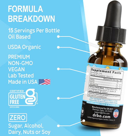 Kids Probiotic Liquid Drops Organic - Organic Probiotics for Kids Probiotics Age 4+, Digestive Health, Immune Support, Flora Gut Health Supplements - Vegan Kid Liquid Probiotic Drops, Non-GMO 1 Fl Oz