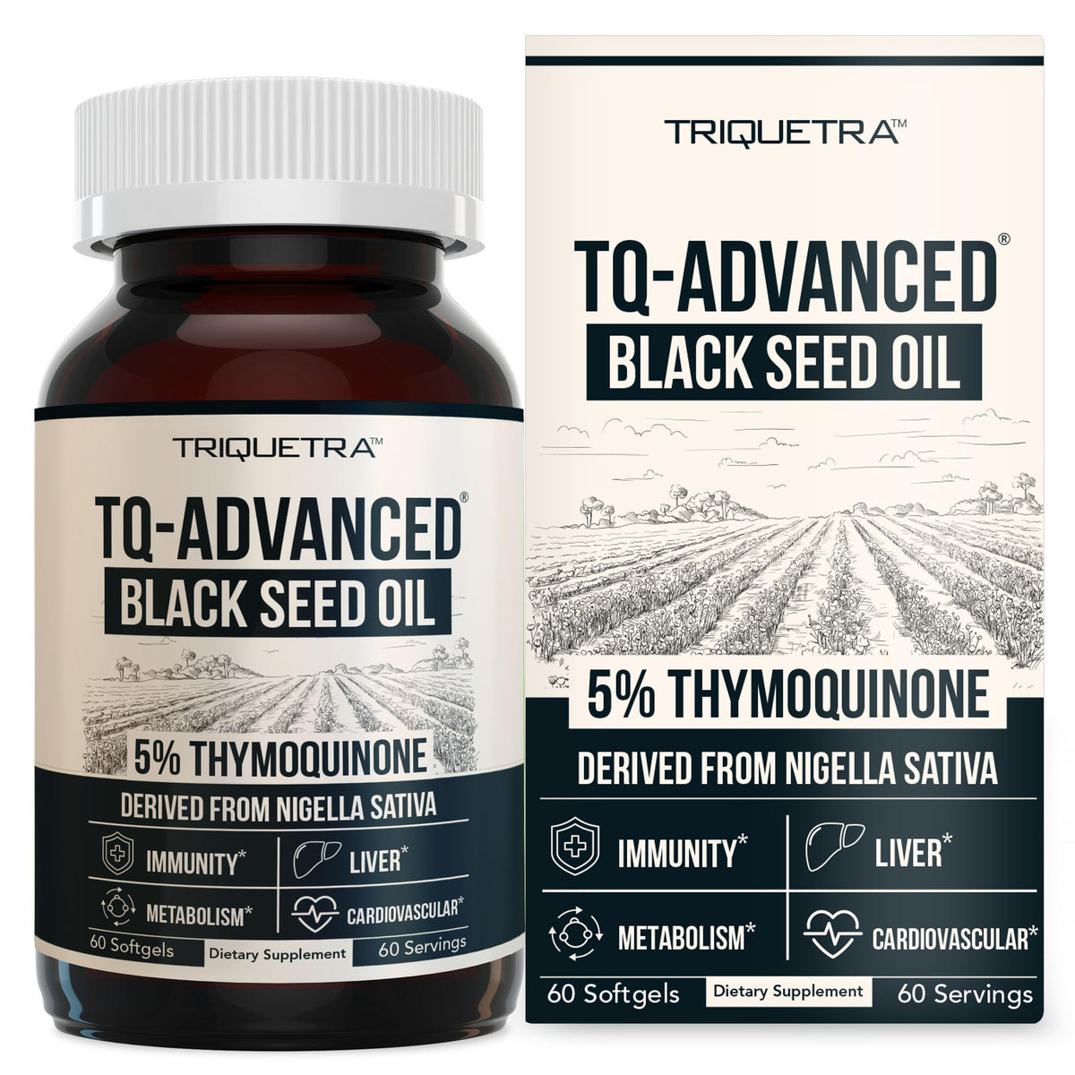 Black Seed Oil Softgels | 5% Thymoquinone - TQ-Advanced® | High Potency - 500 mg per Capsule - 15:1 Concentrate from Nigella Sativa Extract, Raw Form, Vegan Formula, Glass Bottle (60 Softgels)
