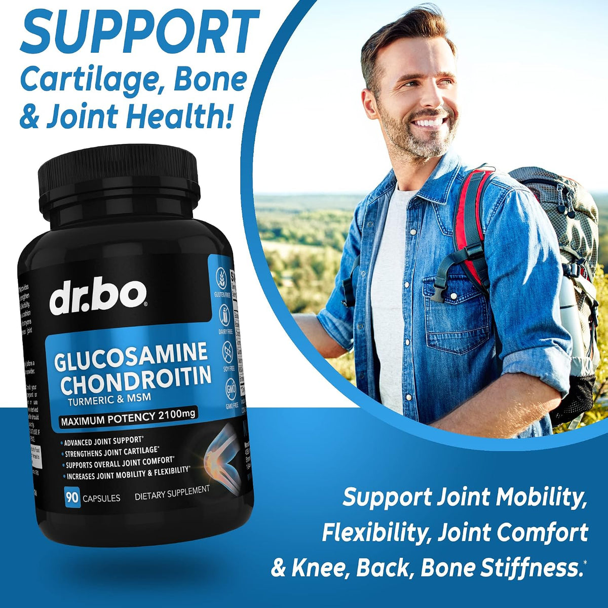 Glucosamine Chondroitin MSM Turmeric - Joints Health Supplement 2100mg Knee Bone & Joints - Joint Support Supplement Pills Advanced Glucosamine Sulfate Capsules Joint Supplements for Men Women Adults