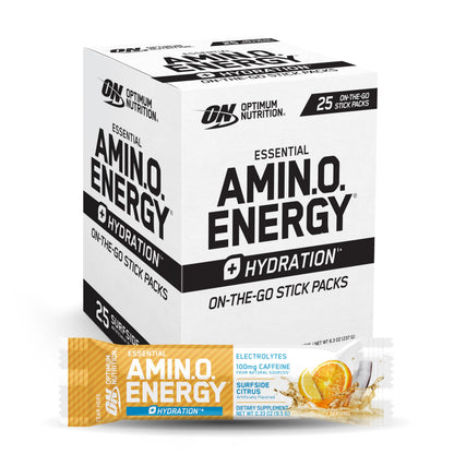 Optimum Nutrition, Amino Energy Powder Plus Focus, with Bcaa, Electrolytes, and Caffeine, Watermelon, 30 Servings | Contains BCAAs, Electrolytes, 100 mg Caffeine, 5g Amino Acids, Zero Sugar, Supports Hydration, Banned Substance Tested
