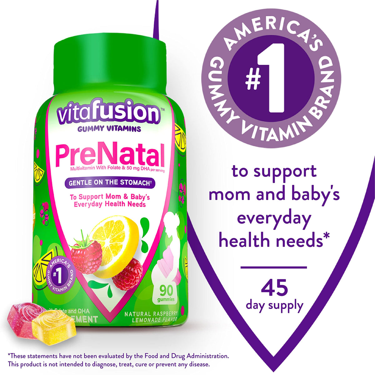 Vitafusion PreNatal Gummy Vitamins, Raspberry Lemonade Flavored, Pregnancy Vitamins & Palmer's
