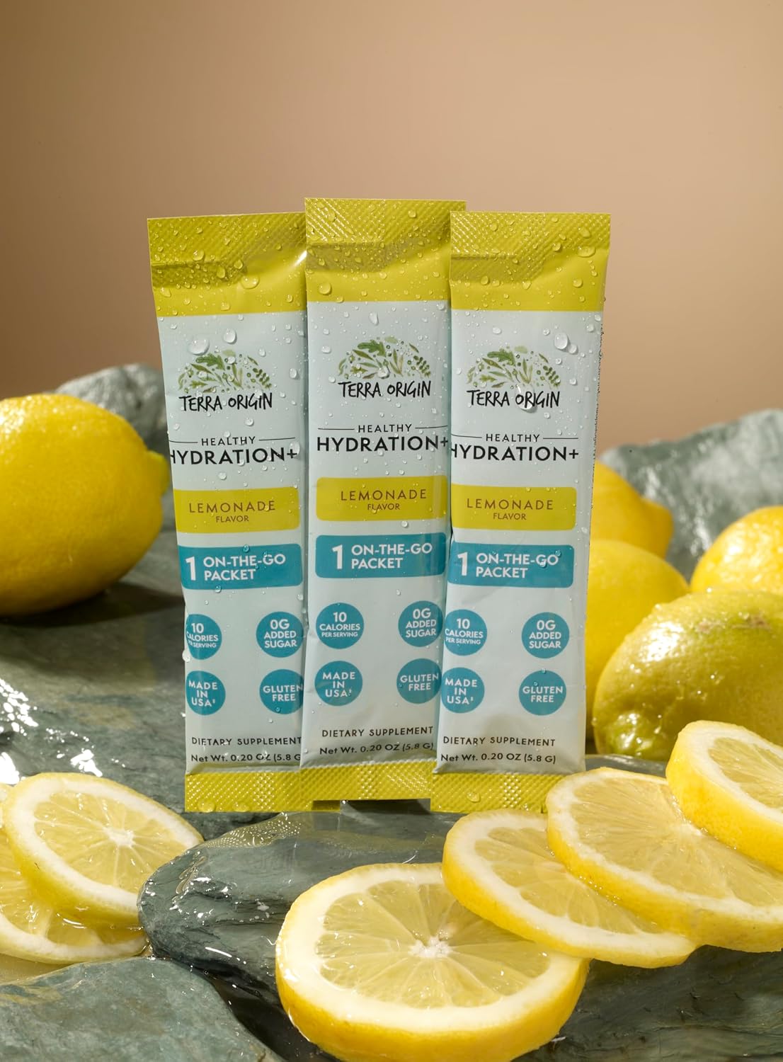 TERRA ORIGIN Healthy Hydration+ Electrolyte Powder Packets | Sugar Free, Gluten Free Drink Mix | Lemonade | 30 Servings (1-Pack)
