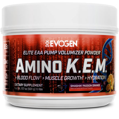 Evogen Amino K.E.M. EAA & BCAA | Tropic Thunder | 30 Servings | S7 nitric oxide blend with betaine anhydrous, coconut water and leucine for blood flow, muscle growth, hydration and recovery