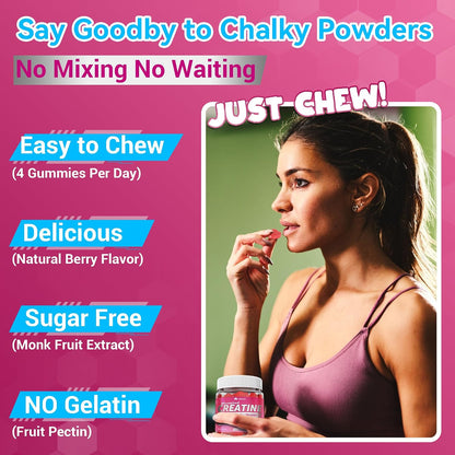 Creatine for Women Gummies, Micronized Creatine Monohydrate + Myo-Inositol, Collagen Peptides, BCAAs, Hyaluronic Acid, Vitamin B6 B12, Zinc for Enërgy, Föcus, Hörmonal Balance, Sugar Free, 120 Counts