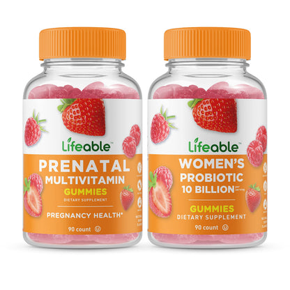 Lifeable Women's Prenatal Multivitamin + Probiotic 10 Billion, Gummies Bundle - Great Tasting