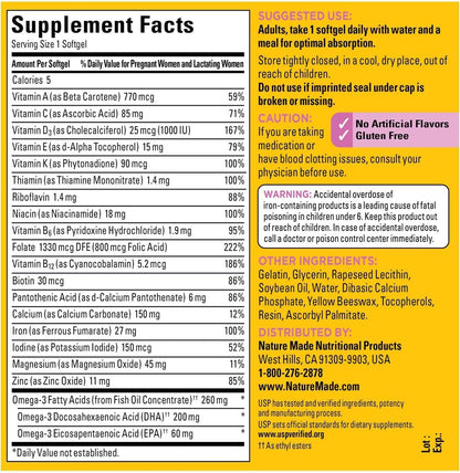Nature Made Prenatal with Folic Acid + DHA, 200mg Prenatal Vitamin and Mineral Supplement