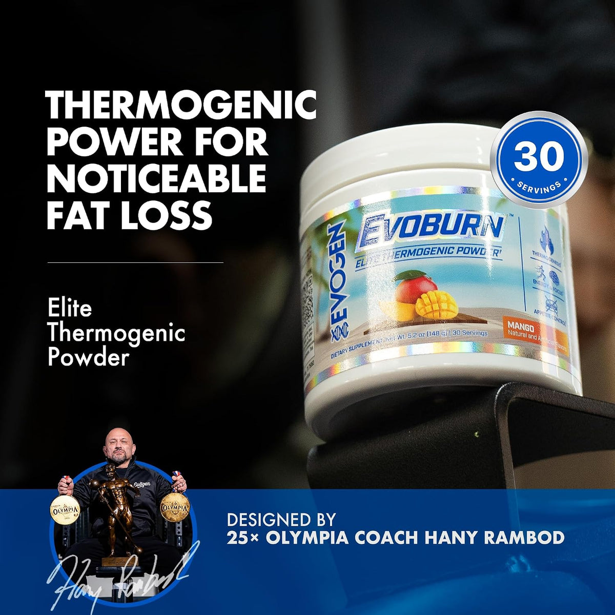 Evogen Evoburn Thermogenic | Mango | 30 Servings | MitoBurn, InnoSlim and ProGBB with caffeine, L-tyrosine, cocoa extract, DMAE and AdvantraZ for energy, focus and metabolism