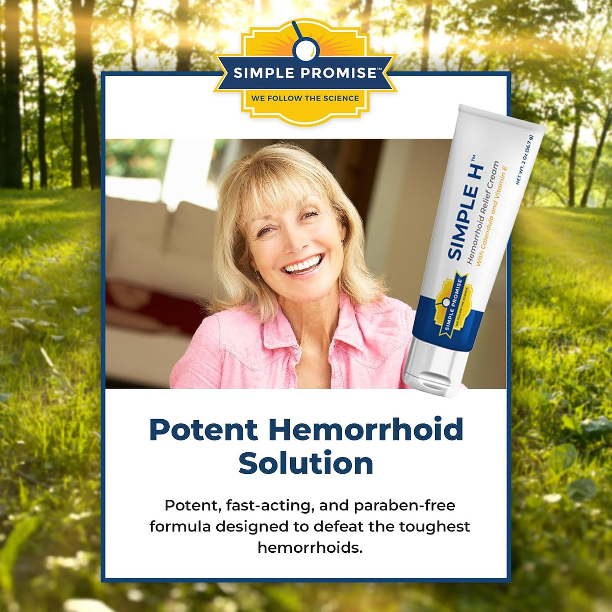 Simple H - Hemorrhoid Cream and Ointment - Internal and External Comfort | Gentle and Fast Absorbing, For Itch and Burning Relief, With 28 Botanicals, Apply Morning and Night, 2 oz Tube