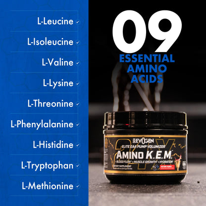 Evogen Amino K.E.M. EAA & BCAA | Tropic Thunder | 30 Servings | S7 nitric oxide blend with betaine anhydrous, coconut water and leucine for blood flow, muscle growth, hydration and recovery