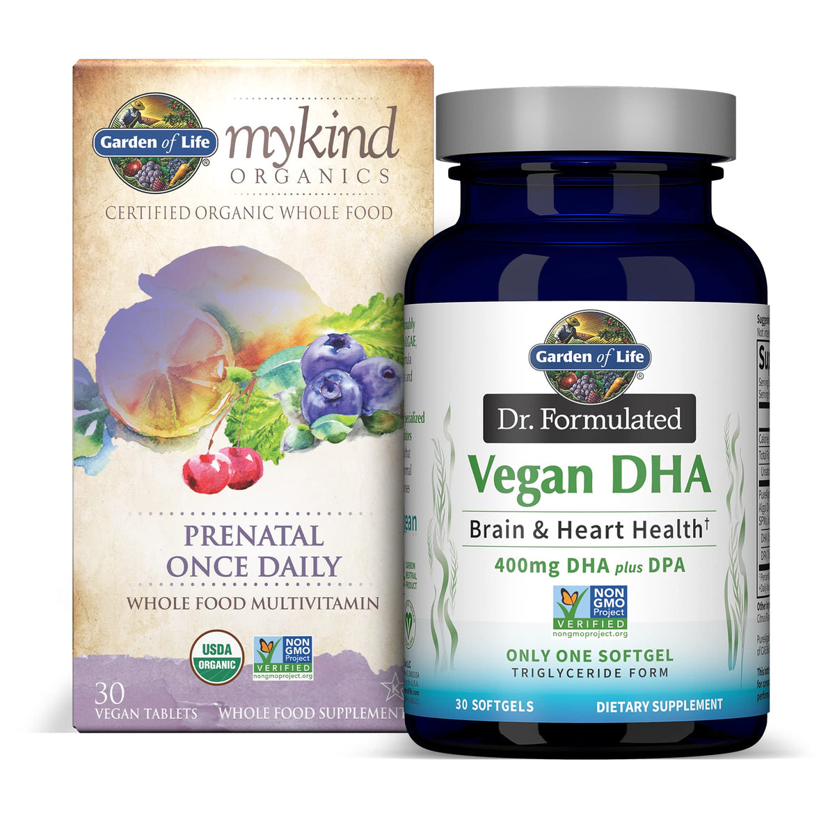 Garden of Life Once Daily Vegan DHA + Prenatal Multi Bundle: Dr Formulated Vegan DHA