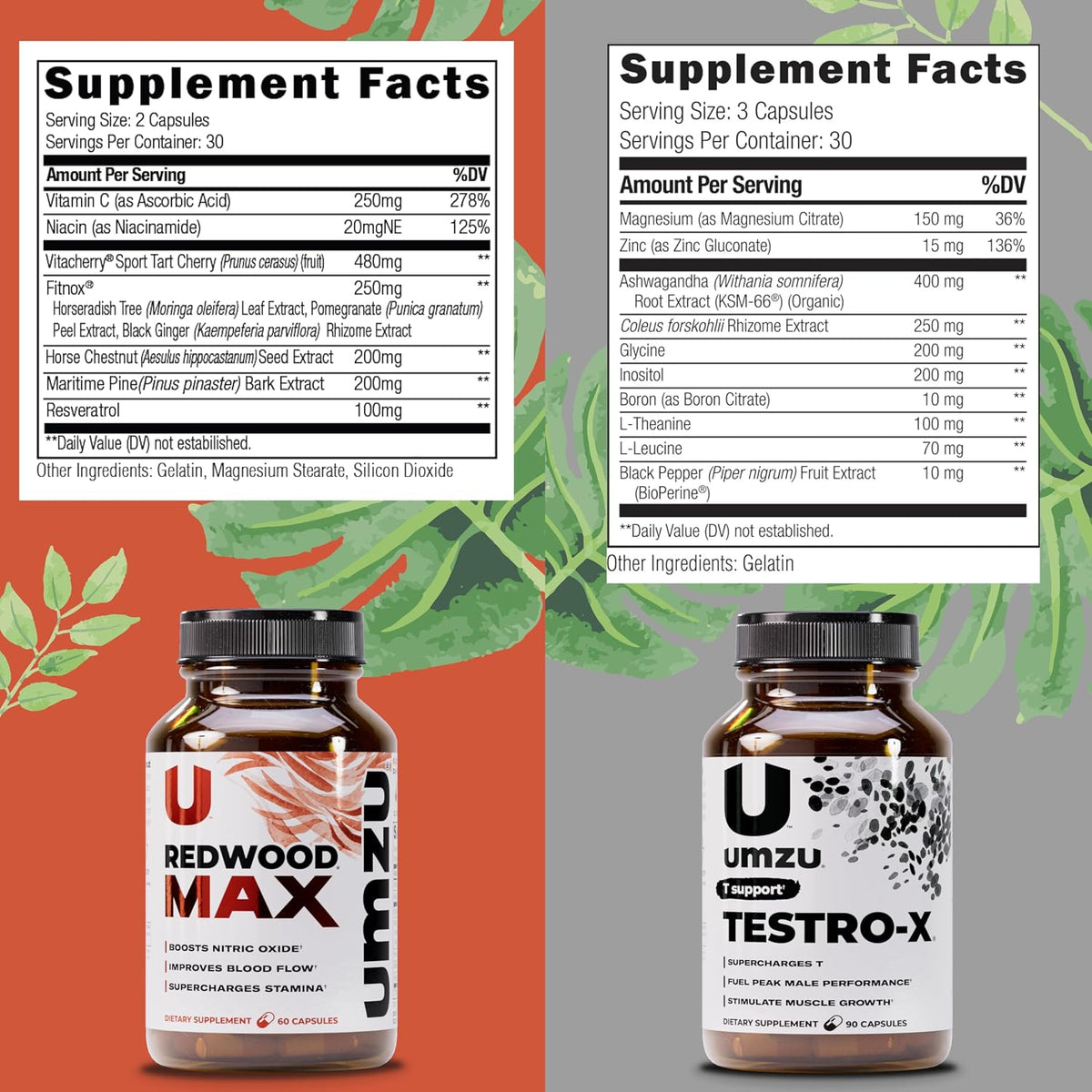 UMZU Redwood Max & Testro-X Performance Support Bundle | Nitric Oxide Circulation Formula + Men’s Daily Vitality Complex | Supports Blood Flow, Energy, Focus, Recovery & Active Lifestyle Routine