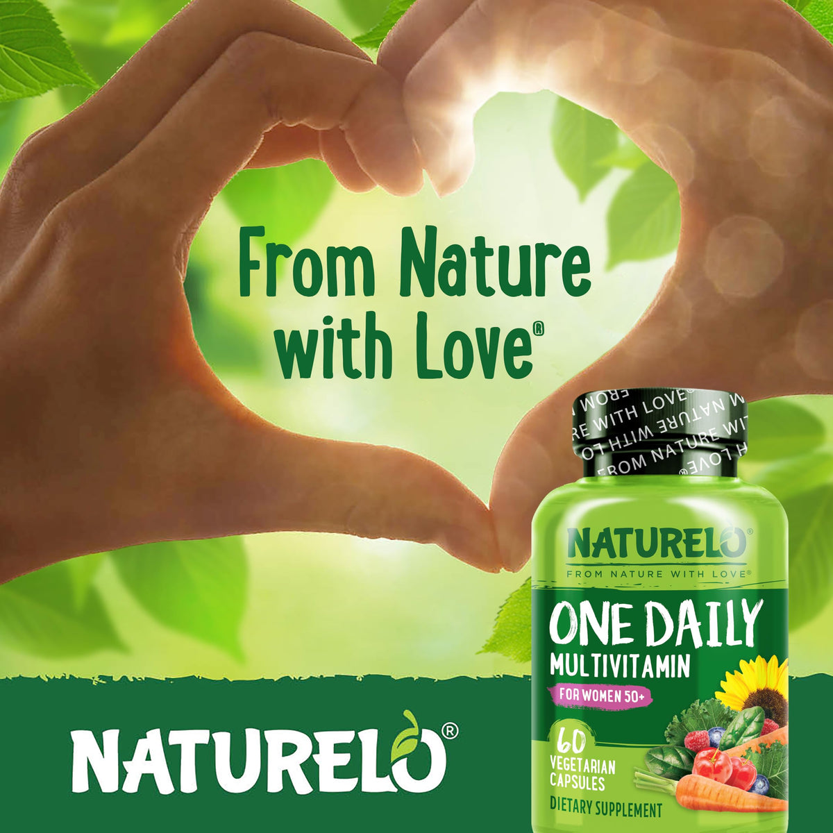 NATURELO One Daily Multivitamin for Women 50+ (Iron Free) - Menopause Support for Women Over 50 - Whole Food Supplement - Non-GMO - No Soy - 60 Capsules - 2 Month Supply