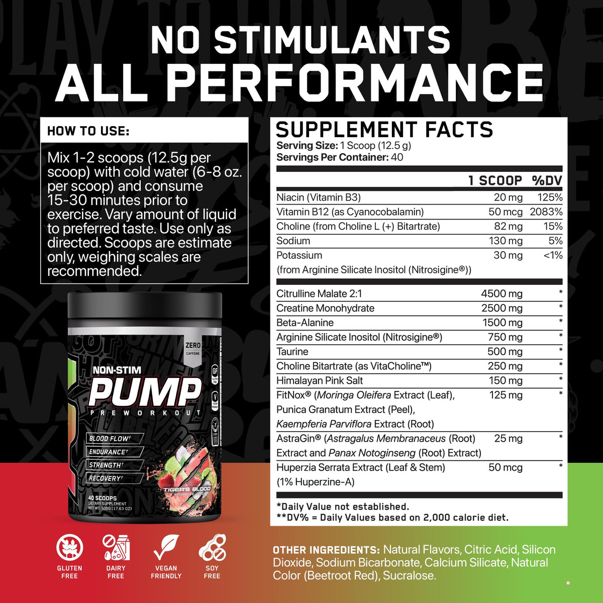 All Black Everything Non Stim Pre-Workout | Preworkout Energy Drink Mix | Caffeine Free | Creatine, Beta Alanine & Citrulline | Energy Supplement for Men & Women | Sour Gummy Bear | 40 Servings