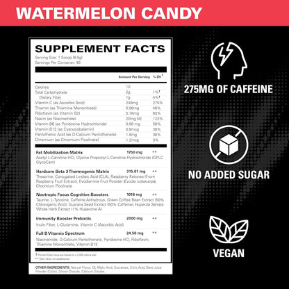 EHP Labs OxyShred Hardcore Super Dosed Pre Workout Powder - Preworkout Powder with L Glutamine & Acetyl L Carnitine, Energy Boost Drink - 275mg of Caffeine - Watermelon Candy, 40 Servings