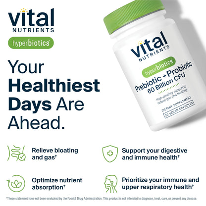 Hyperbiotics Vital Nutrients Prebiotic and Probiotic for Women and Men | 60 Billion CFU | Pre and Probiotics Supports Digestive Health, Constipation, Diarrhea, Gas & Bloating | 60 Vegan Capsules