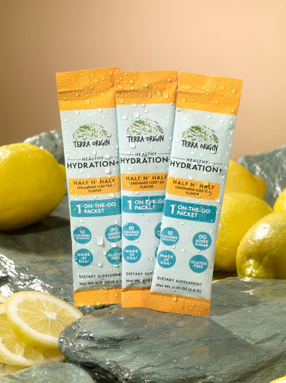 TERRA ORIGIN Healthy Hydration+ Electrolyte Powder Packets | Sugar Free, Gluten Free Drink Mix | Lemonade | 30 Servings (1-Pack)