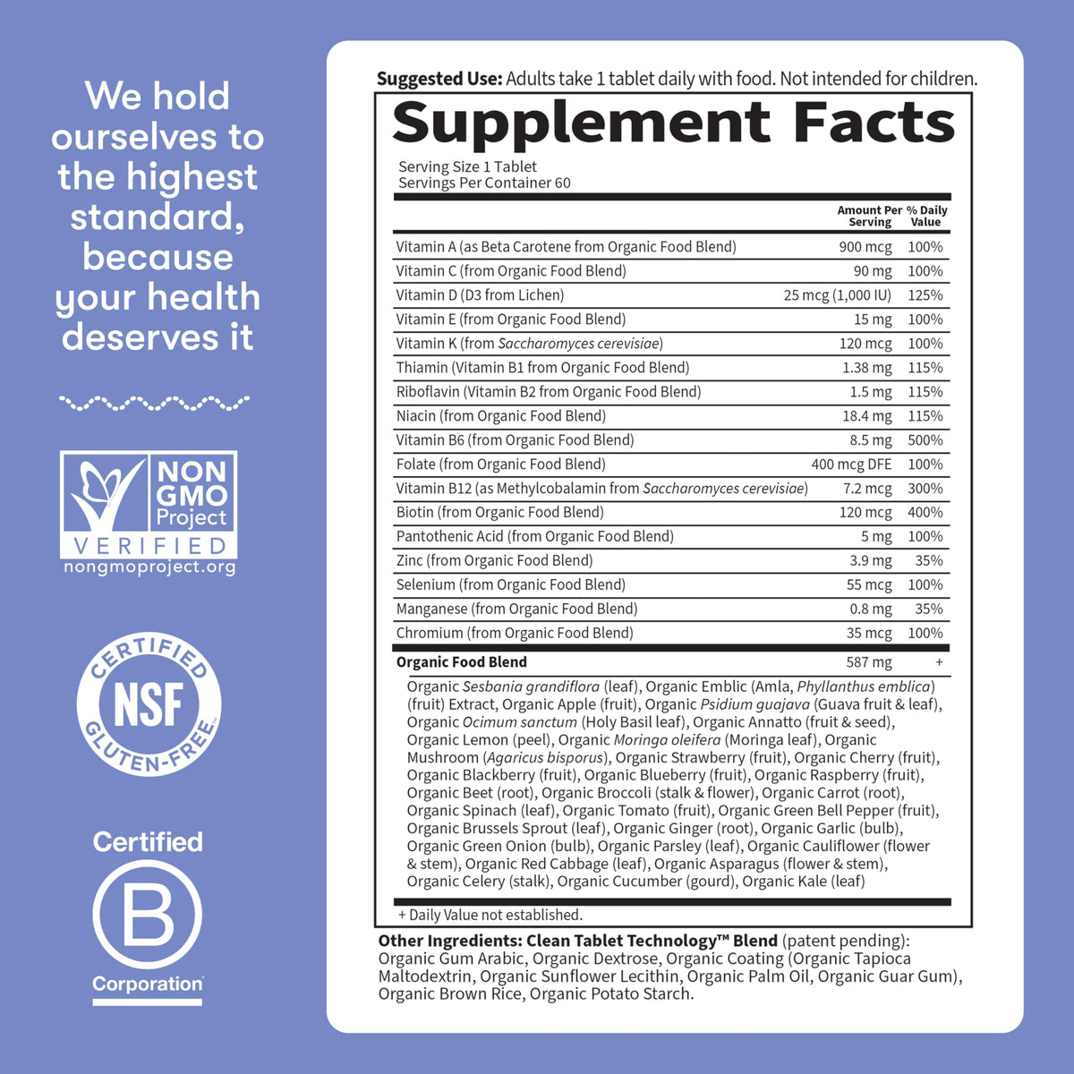 Garden of Life Once Daily Whole Food Multivitamin for Men, Organic Mens Vitamins & Minerals, Vitamin C, Zinc, Vegan, for Health & Well-Being, 60 Tablets
