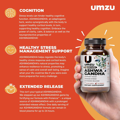 UMZU Ashwagandha Supplement Capsules, 30 Day Supply | Extended-Release Formula, Healthy Stress Response Support, Mood and Calm Support, Cognitive Function, Daily Balance