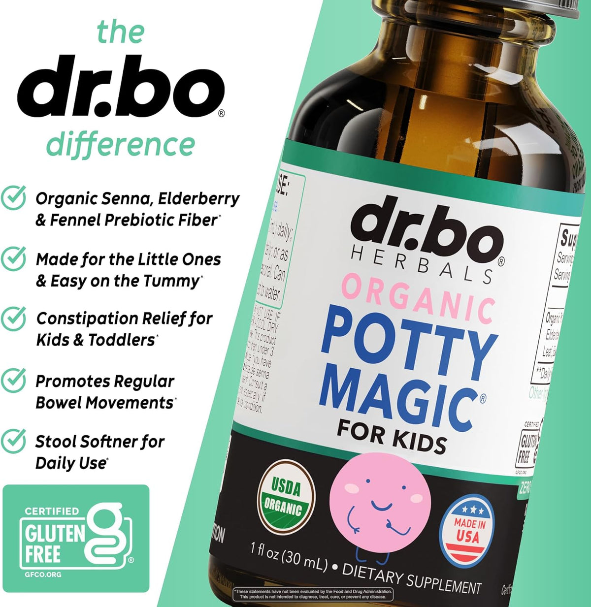 Constipation Relief for Kids Liquid Drops - Organic Potty Magic Toddler Constipation Relief, Senna & Prebiotic Fiber Fennel - Natural Liquid Fiber for Kids Digestive Support Supplement Children 1 oz