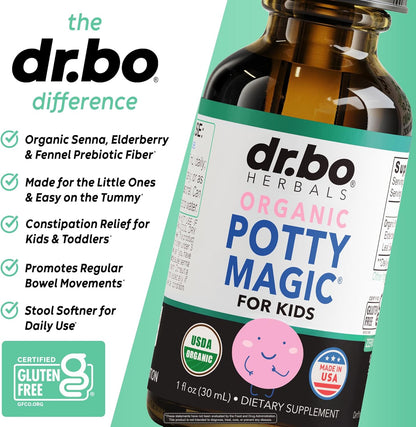Constipation Relief for Kids Liquid Drops - Organic Potty Magic Toddler Constipation Relief, Senna & Prebiotic Fiber Fennel - Natural Liquid Fiber for Kids Digestive Support Supplement Children 1 oz