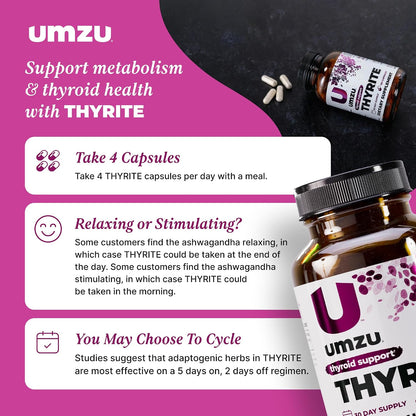 UMZU Thyrite Thyroid Support Supplement, 30 Day Supply | Magnesium, Zinc, Copper, Iodine, Selenium, Adaptogenic Herbs, Metabolism, Energy, Thyroid Function and Daily Wellness Support