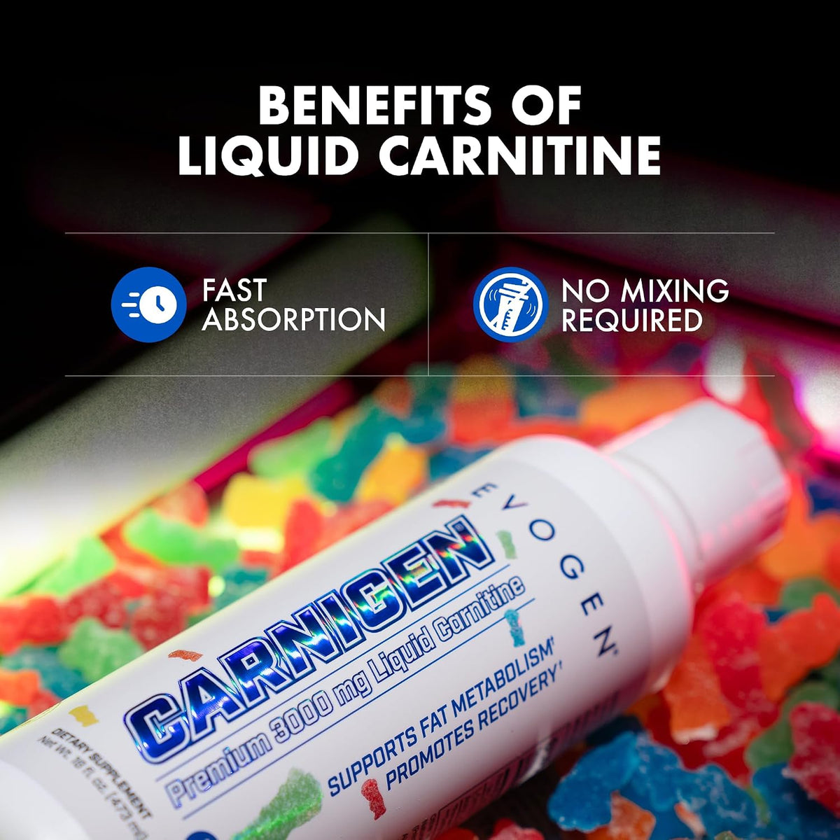 Evogen Carnigen Liquid 3000 | Energy Support | Sour Gummies | 31 Servings