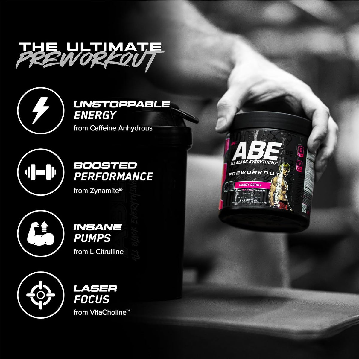 All Black Everything Pre-Workout Powder | Preworkout Energy Drink Mix | 350mg Caffeine | Beta Alanine & Citrulline | Energy Supplement for Men & Women | Baddy Berry | 30 Servings
