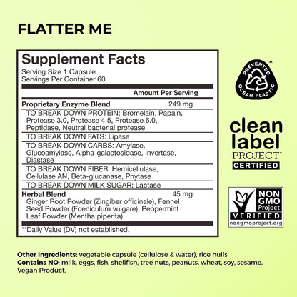 HUM Flatter Me Digestive Enzymes, Digestion & Bloating Support, 60 Count